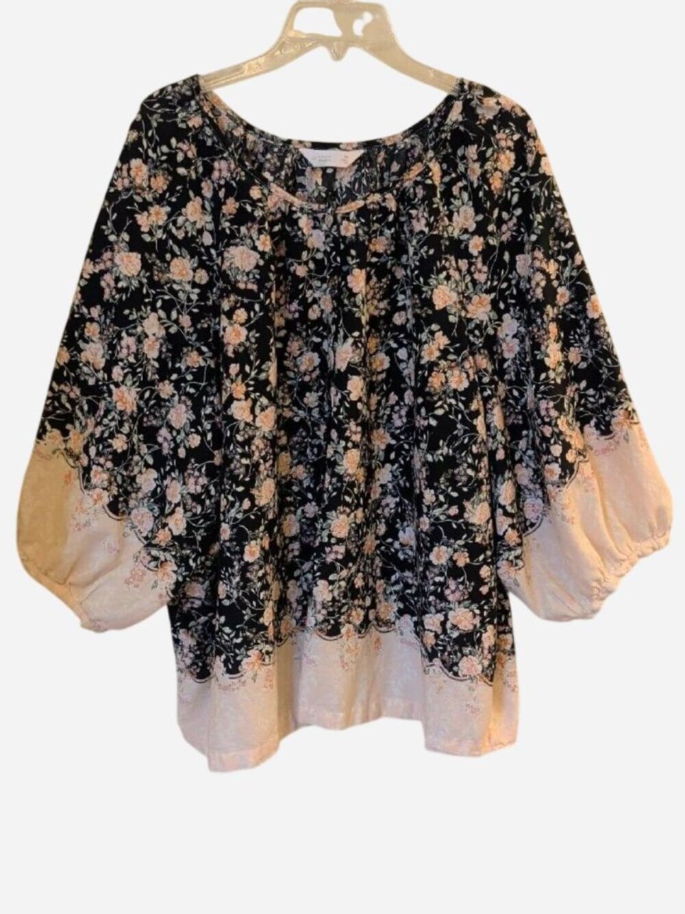 Lauren Conrad Floral Peasant Boho Blouse Black Blush Cream 3XL